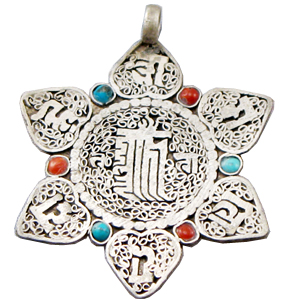 Tibetan Silver Om Mani Padme Hum Star Mantra Pendant