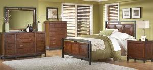 Bedroom Set With Panel Bed, Dresser, Armoire, Night Stand, Chest Drawer And Mirror Made From Mahogan