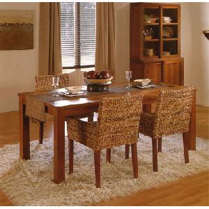 Woven Furniture, Dining Set Made From Banana Abaca Leaf Combined With Solid Mahogany Table