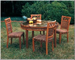 Banana Leaf Abaca Chair And Table With Glass On Top, Frame From Mahogany Wood