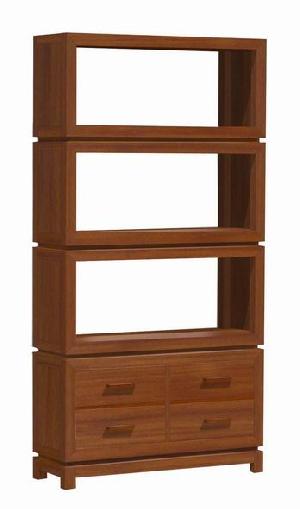 Minimalist Open Bookcase 4 Drawers, Home And Hotel Indoor Wooden Furniture, Mahogany Solid