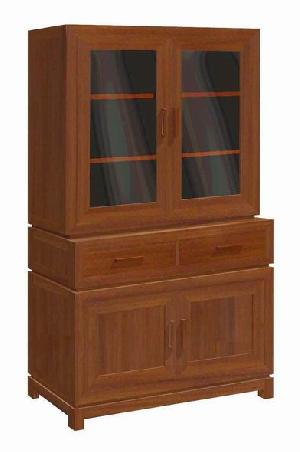 minimalist vitrine cabinet 2 drawers 4 doors glass indoor mahogany indonesian wooden furniture