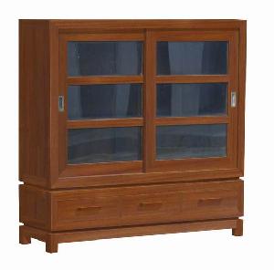 minimalist vitrine cabinet 3 drawers 2 sliding glass doors indoor mahogany wooden furniture