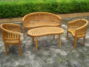 Teak Banana Set Chair, Bench And Table