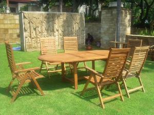 teak oval extension table curve horisontal slats dorset reclining 5 position chair outdoor furniture