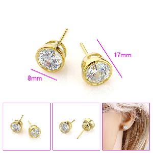 Factory For 18k Gold Plating Brass Cubic Zirconia Stud Earring, Silver Tourmaline / Jadeite Ring