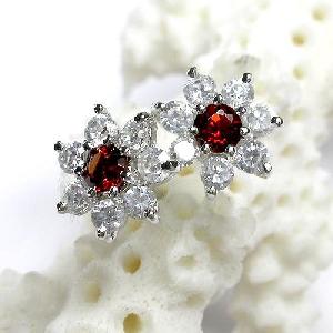 Factory For 925 Silver Natural Garnet Earring, Rhodium Plated Brass Cubic Zirconia Drop Earring