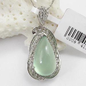 Factory For 925 Silver Natural Prehnite Pendant , Stone Size 10 18 Stone Wt 12.245ct Bracket Wt 4.07