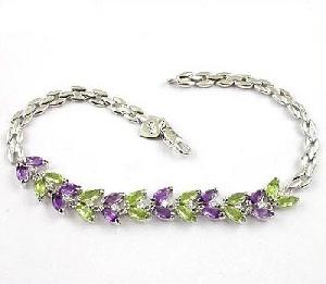 Manufacturer For Sterling Silver Mix Gem Bracelet, Amethyst / Chalcedony / Olivine / Sapphire, Ring