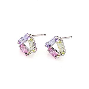 rhodium plated brass cubic zirconia stud earring cz fashion jewelry silver garnet ring