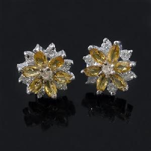 Sell Sterling Silver Natural Citrine Earring, 18kgold Earring, Brass Cz Jewelry