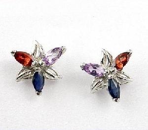 Sell Sterling Silver Naturalmix Gem Stud Earring, Jewelry Set Gem Jewelry Silver Ring