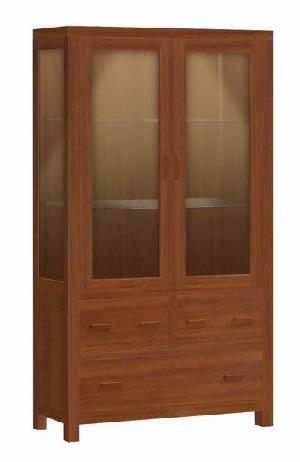 Mahogany Teak Vitrina Expositora Vitrine Cabinet 3 Drawers 2 Glass Doors Minimalist Furniture