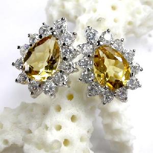 925 silver citrine stud earring blue topaz fashion jewelry agate ring