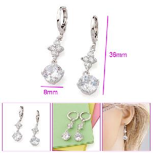 costume jewelry rhodium plated brass cubic zirconia drop earring pendang titanium bracelet