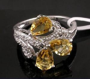 Sell Rhodium Plated Brass 925 Silver Natural Citrine Ring, Cz Fashion Jewelry, Silver Garnet Ring