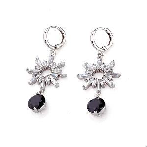 Sell Rhodium Plated Brass Cubic Zirconia Drop Earring, Various Colors Rhinestone Are Available