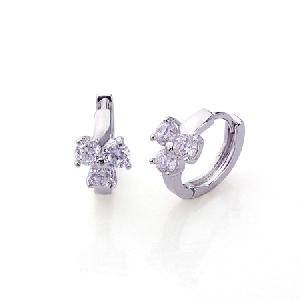 Sell Rhodium Plated Brass Cubic Zirconia Hoop Earring, Item #x00106-12