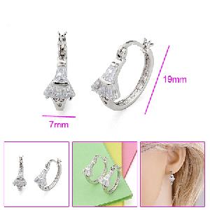 Sell Rhodium Plated Brass Cubic Zirconia Hoop Earring, Pearl Pendant, Rhinestone Diamond Pendant