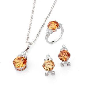 Sell Rhodium Plated Brass Cubic Zirconia Jewelry Set, Rhodium Plated Silver Genstone Jewelry