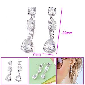 rhodium plated brass cubic zirconia stud earring ring pendant cz jewelry fashion