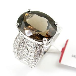 Sell Rhodium Plated Sterling Silver 925 Silver Natural Smoky Quartz Ring, Gemstone Jewelry