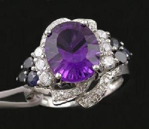 Sell Rhodium Plated Sterling Silver Natural Amethyst Ring, Moonstone Bracelet, Ring, Earring