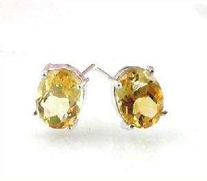 Sell Rhodium Plated Sterling Silver Natural Topaz Stud Earring, Gemstone Jewelry