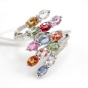 Sell Sterling Silver Mix Gem Ring, Cz Jewelry, Tourmaline / Citrine / Amethyst Ring, Earring, Bracel