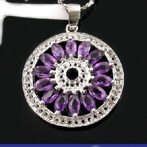 Sell Sterling Silver Natural Amethyst Pendant, Prehnite Earring, Jadeite Bracelet, Gemstone Jewelry