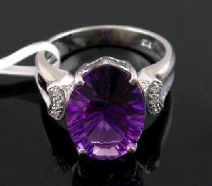 Sell Sterling Silver Natural Amethyst Ring, Amethyst / Tourmaline / Olivine / Prehnite Ring, Earring