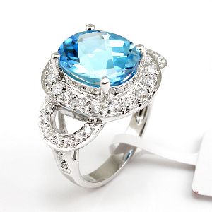 Sell Sterling Silver Natural Blue Topaz Ring, Cz Jewelry, Citrine / Sapphire / Ruby Ring, Earring