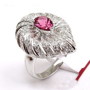 Sell Rhodium Plated Sterling Silver Natural Tourmaline Ring, Gemstone Jewelry, Fashion Jewelry