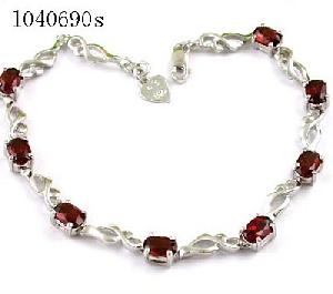 Sell Sterling Silver Natural Garnet Bracelet, Amethyst Earring, Blue Topaz / Olivine / Sapphire Ring