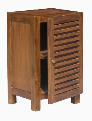 bedside nightstand slatted 1 door 2 shelves mahogany teak indoor furniture