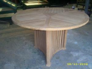 bellheim round table triangle legs 120 x cm teka teak garden furniture