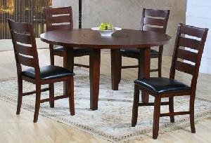 Leather Round Dining Set Leather In Seat And Back Chair Wooden Indoor Furniture