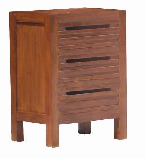 nightstand bedside 3 drawers slatted mahogany teak indoor furniture