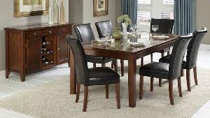 rectangular leather dining chair table mahogany teak indoor furniture