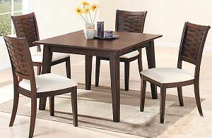 Square Dining Set With Woven Wood Chair Teak Mahogany Indoor Furniture