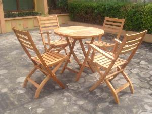 Teak Patio Folding Set With Round Table 80 X 80 Cm Garden Furniture