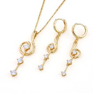 Sell 18k Gold Plating Brass Cubic Zirconia Jewelry Set, Silver Jewelry Natural Prehnite / Citrine Ri