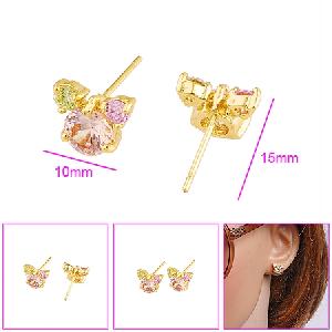 Sell 18k Gold Plating Brass Cubic Zirconia Stud Earring, Natural Prehnite Earring, 925 Silver Jewelr