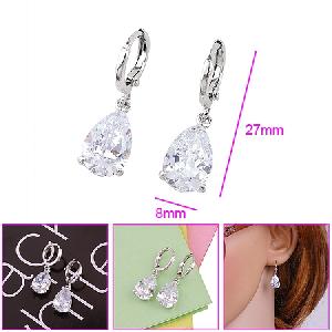 rhodium plated brass cubic zirconia drop earring rhinestone ring costume fashion jewelry