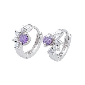 Sell Rhodium Plated Brass Cubic Zirconia Hoop Earrings, Cz Fashion Jewelry, Rhinestone Jewelry