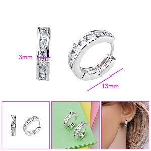 rhodium plated brass cubic zirconia hoop earrings gem stone jewelry sterling silver