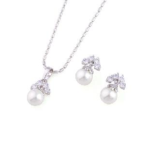 Sell Rhodium Plated Brass Cubic Zirconia Jewelry Set, Cz Pendant, Ring, Semi-precious Stone Earring