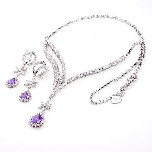 rhodium plated brass cubic zirconia jewelry earring necklace stone