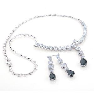 Sell Rhodium Plated Brass Cubic Zirconia Jewelry Set, Fashion Semi-precious Stone, Bracelet, Pendant