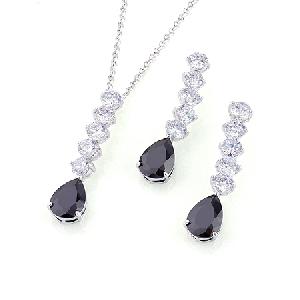 Sell Rhodium Plated Brass Cubic Zirconia Jewelry Set, Major Cz Stone Size 14 10mm